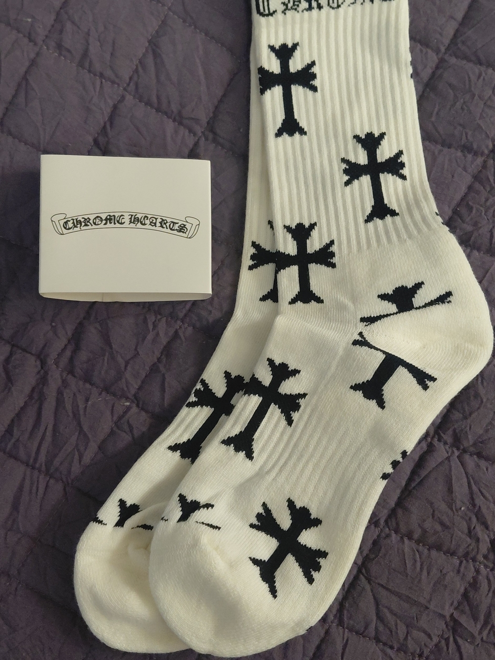 Chrome Hearts White Socks with Black Cross Motif